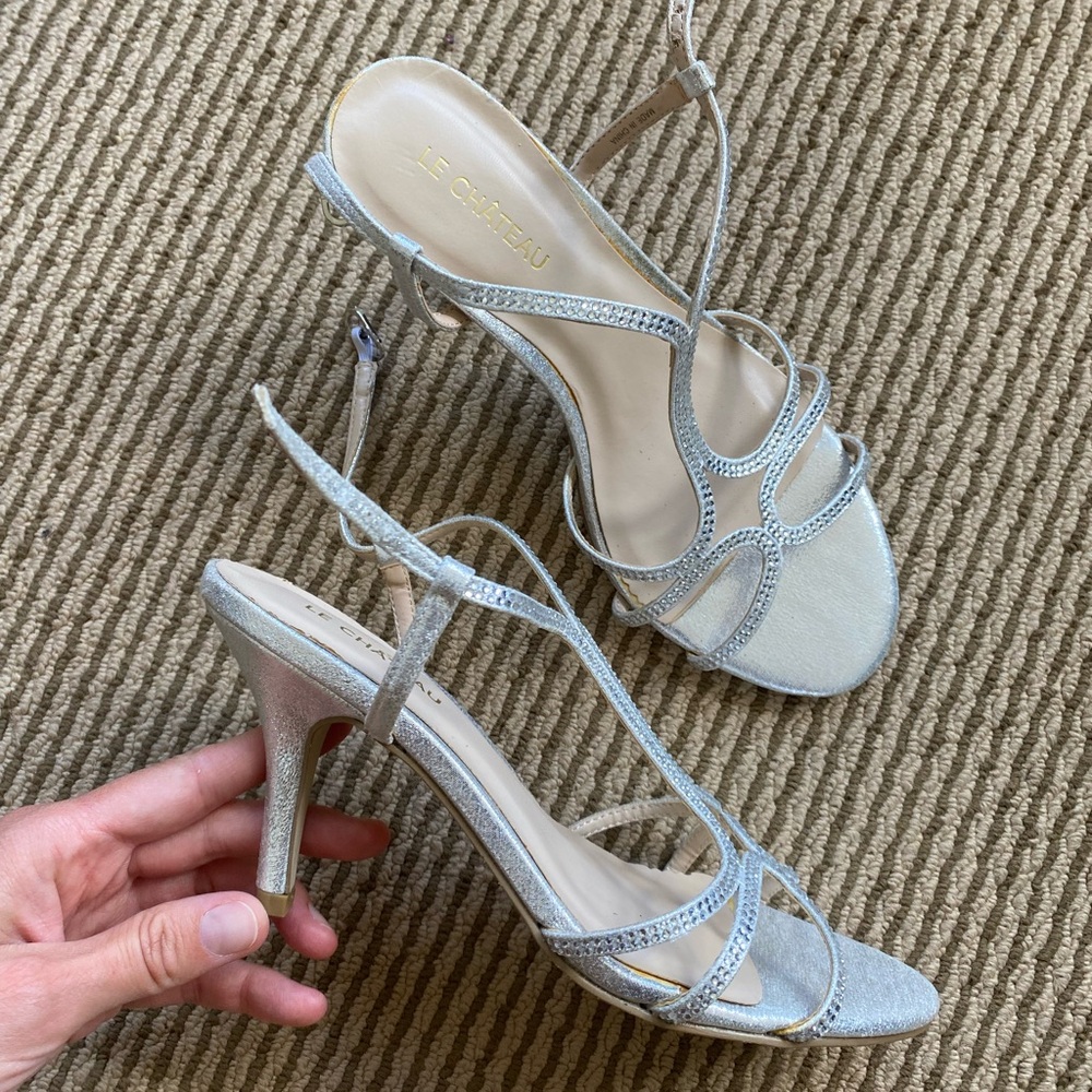 Le Chateau Glittery Silver Strappy Heels Sandals